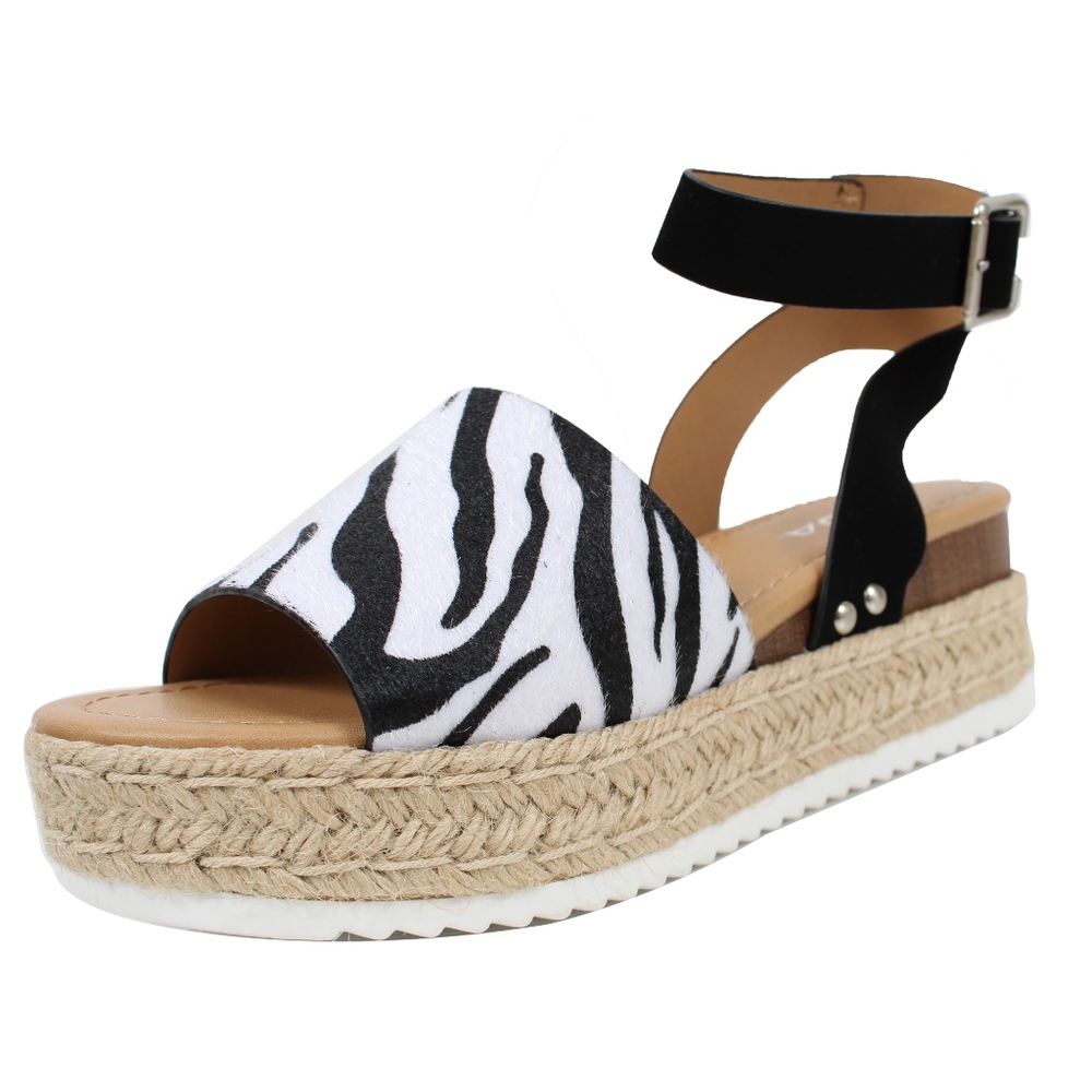 Zebra Print Open Toe Halter Ankle Strap Espadrille - Picture 2 of 6